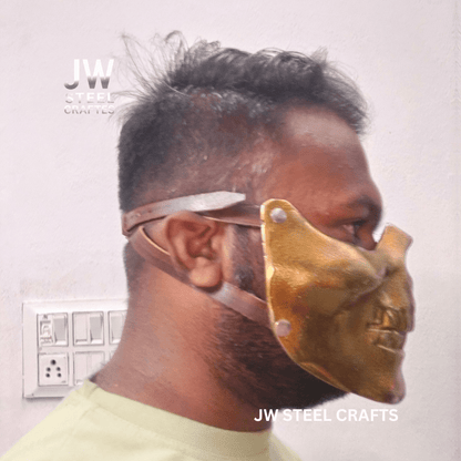 Handmade Metallic Half Face Mask | Golden Cast Art Mask for Display