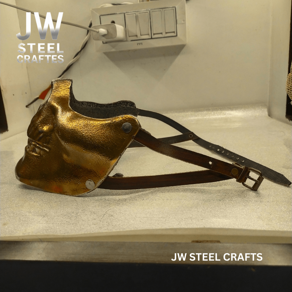 Handmade Metallic Half Face Mask | Golden Cast Art Mask for Display