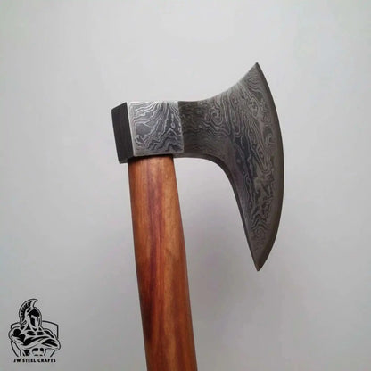 Damascus Steel Scandinavian Working Bearded Axe with Crescent Edge | JW SteelCrafts