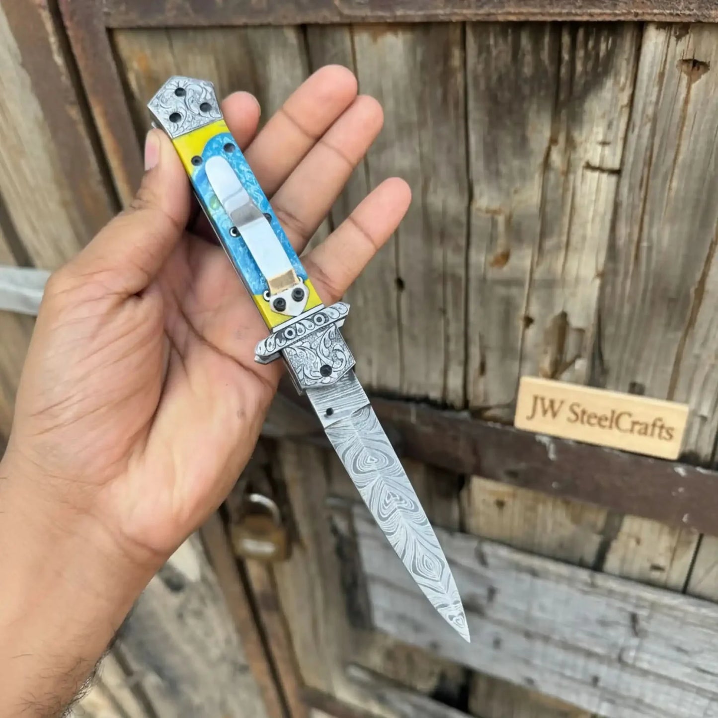 Handmade talian Style Folding Knife Slim Stiletto-Style Pocket Knife with Wood Handle