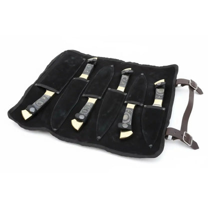 J2 Steel Mirror Polished Kitchen Knife Set with Black Pakka Wood Handles