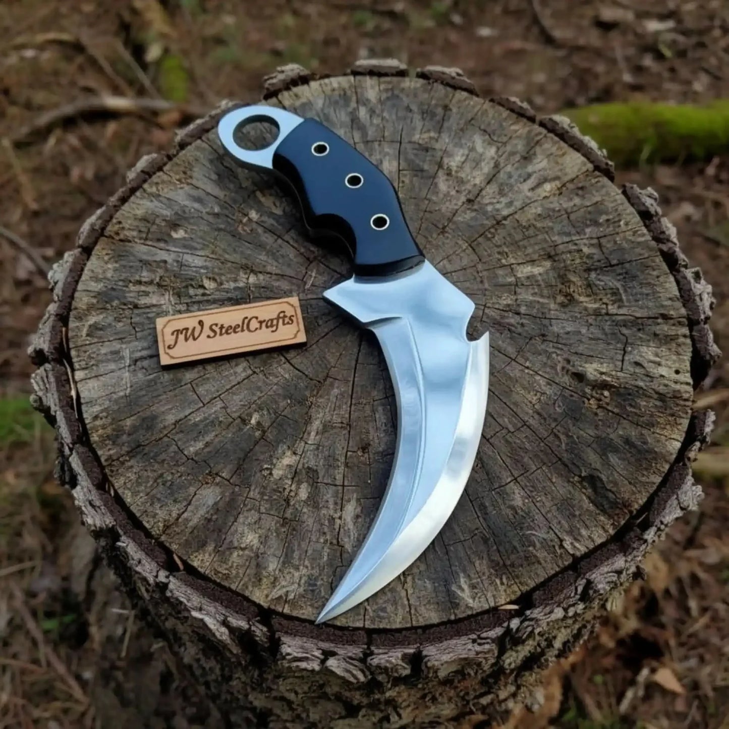 Damascus Steel Karambit Pair, Stag Horn & Wood Handle, 9-inch Blade