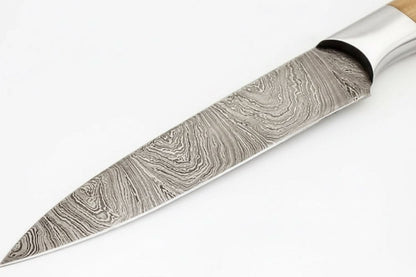 9" Handmade Damascus Steel Utility Knife with Olive Wood Handle
