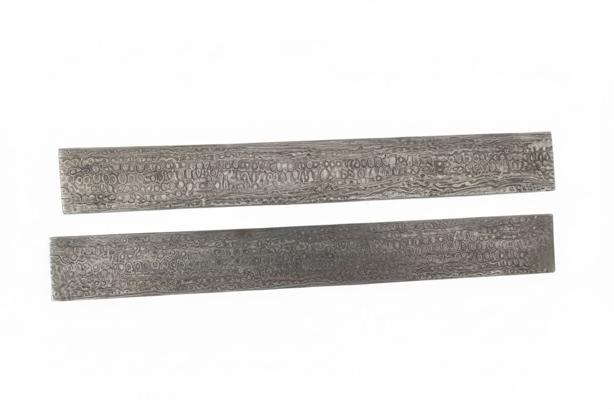 12 Inch Damascus Steel Billet Bar Pair 2 Inch Wide Pattern Welded Bladesmith Stock for Knife Making
