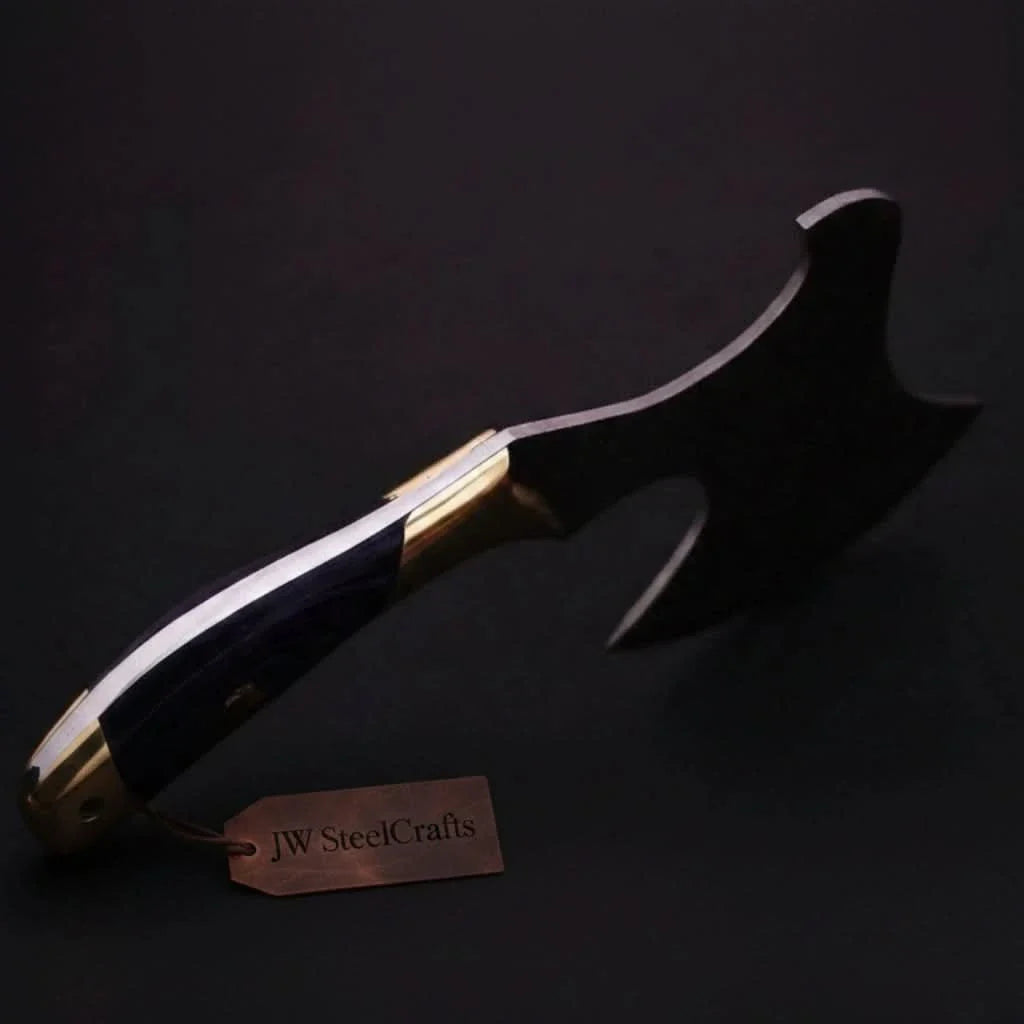 Hand-Forged Damascus Bearded Hatchet with Purple wood and brass Handle