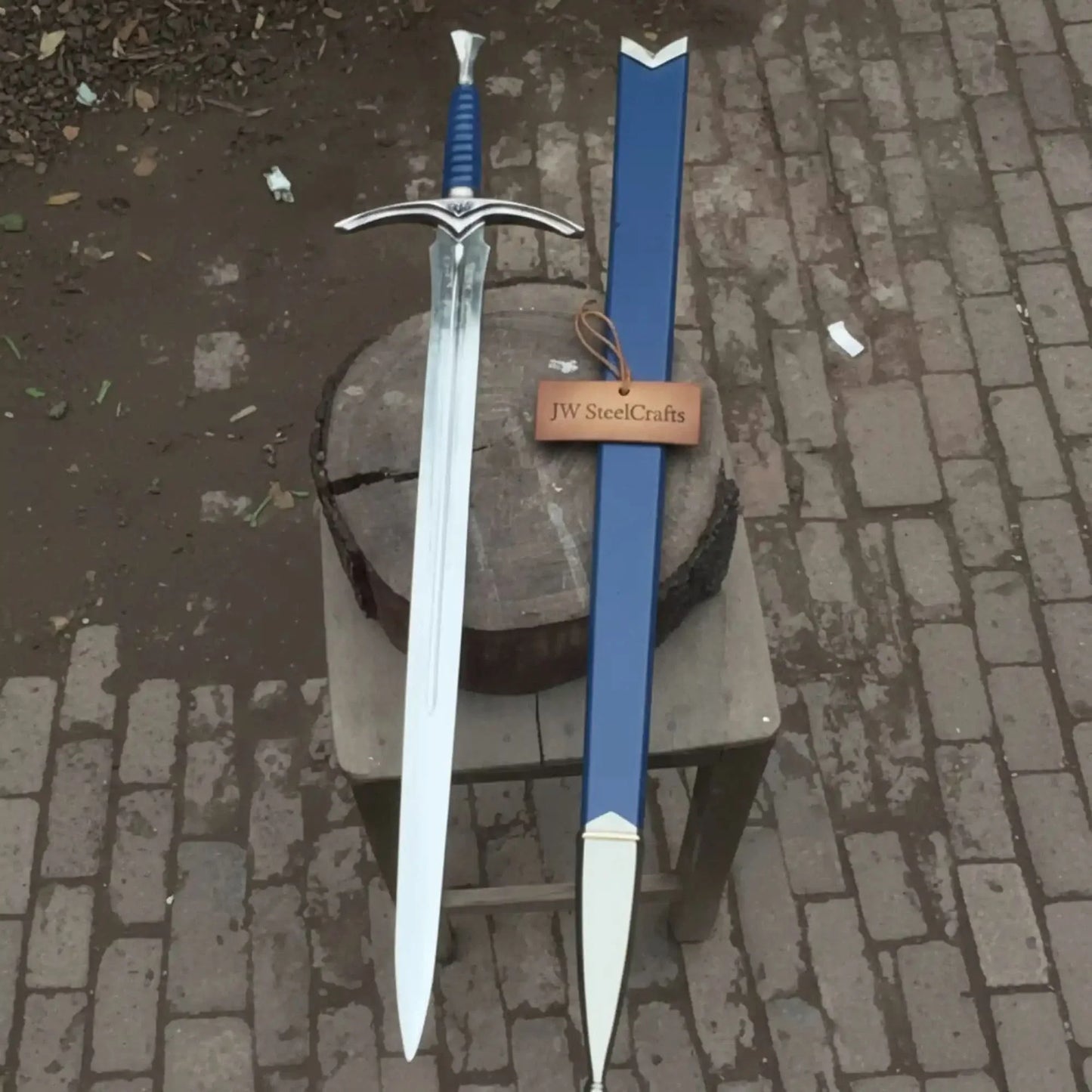 Blue Valor Handmade Medieval Knight Sword Replica | Blue Leather & Polish Blade