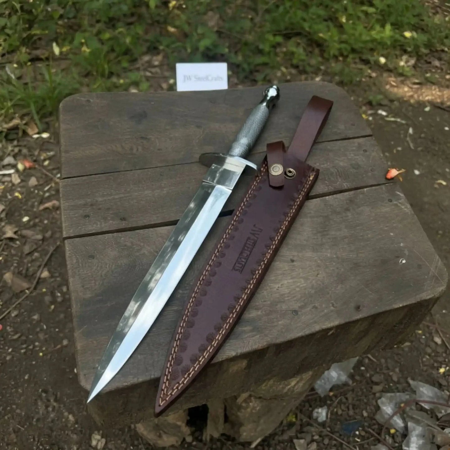 Silver Wire Medieval Quillon Dagger | Mirror Polish Handmade Steel Blade