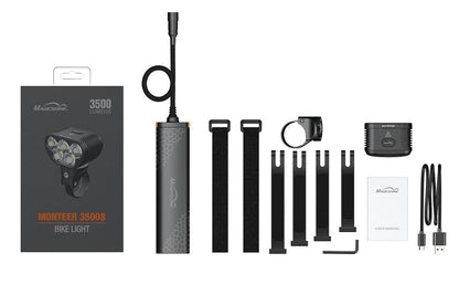 Magicshine Monteer 3500S Nebula Mountain Bike Light, 3500 lumens max Actual Output, 1800 Lumen Flood,1400 Lumen spot, 5200 mAh USB Rechargeable Battery Pack, IPX5 Water Resistent MTB Helmet Light