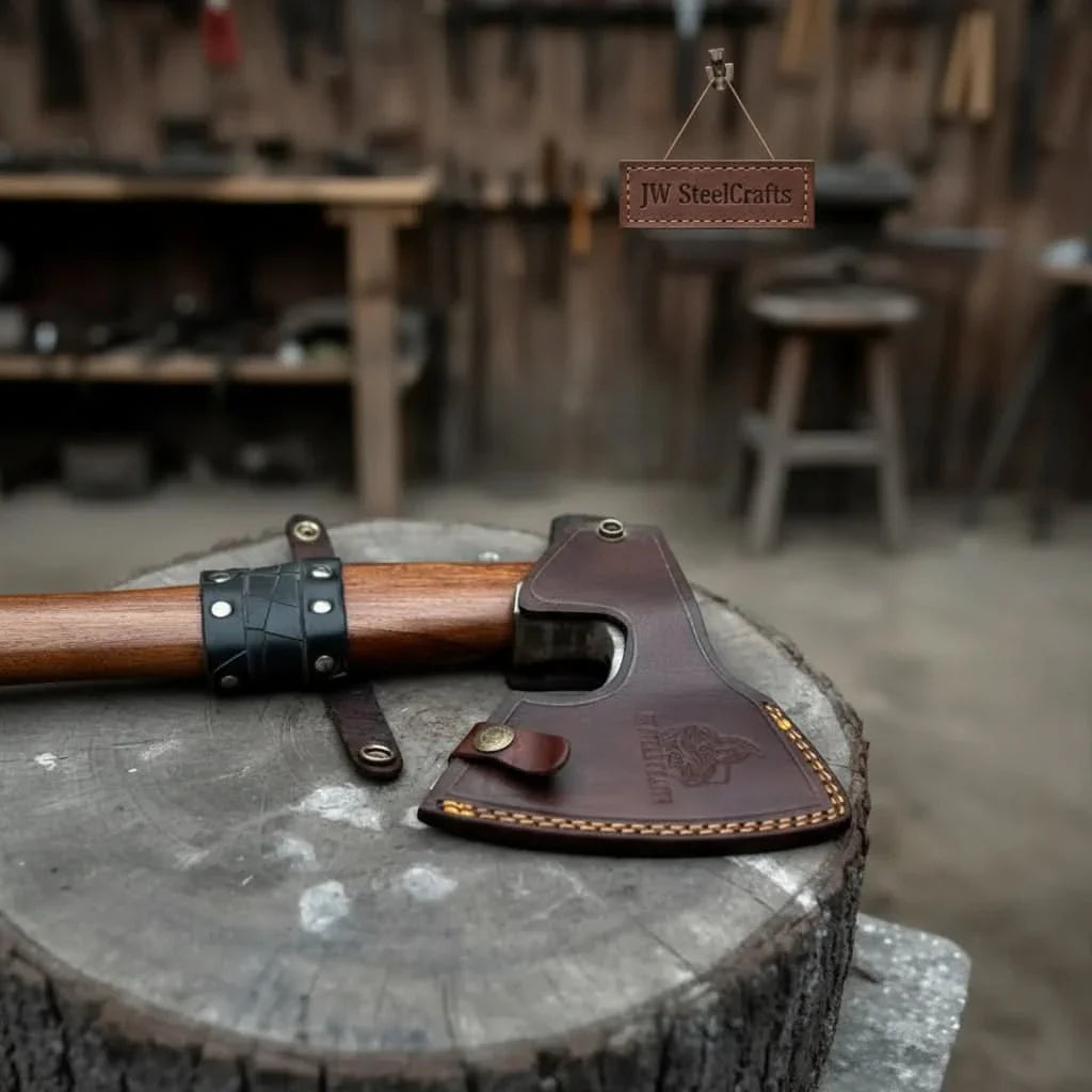 Viking Axe with Leather Wrapped Handle & Engraved Head – JW SteelCrafts