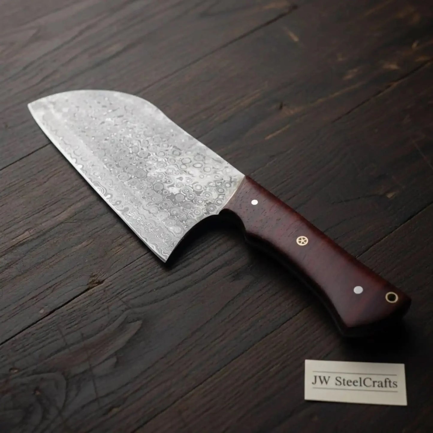 11-Inch Raindrop Damascus Chinese Vegetable Cleaver —  Rosewood Handle & Lanyard Hole