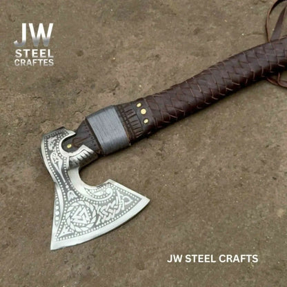 Viking Style Engraved Axe | Handcrafted Leather Wrapped Handle