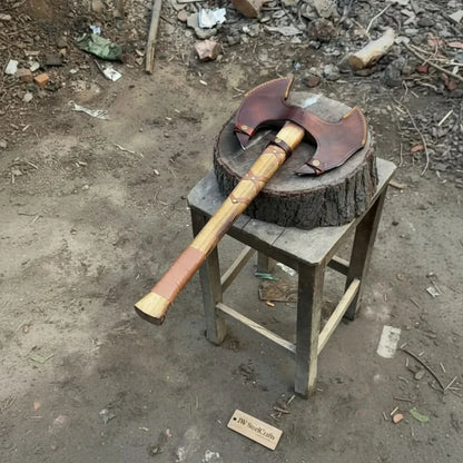 Handcrafted Double-Head Decorative Axe with Wooden Handle – JW SteelCrafts