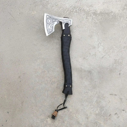 Handmade Viking Axe with High Carbon Steel Blade, Custom Engraving and Leather Sheath