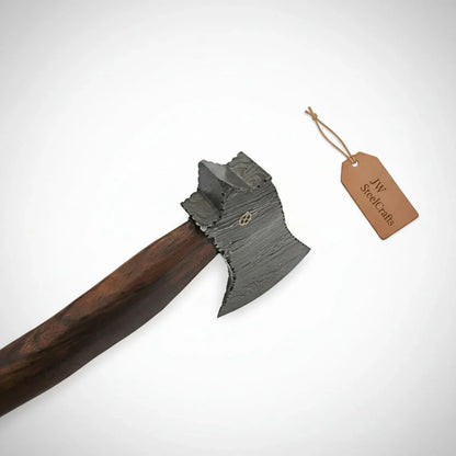 Handmade Damascus Camp Axe with Mosaic Pin and Rosewood Handle