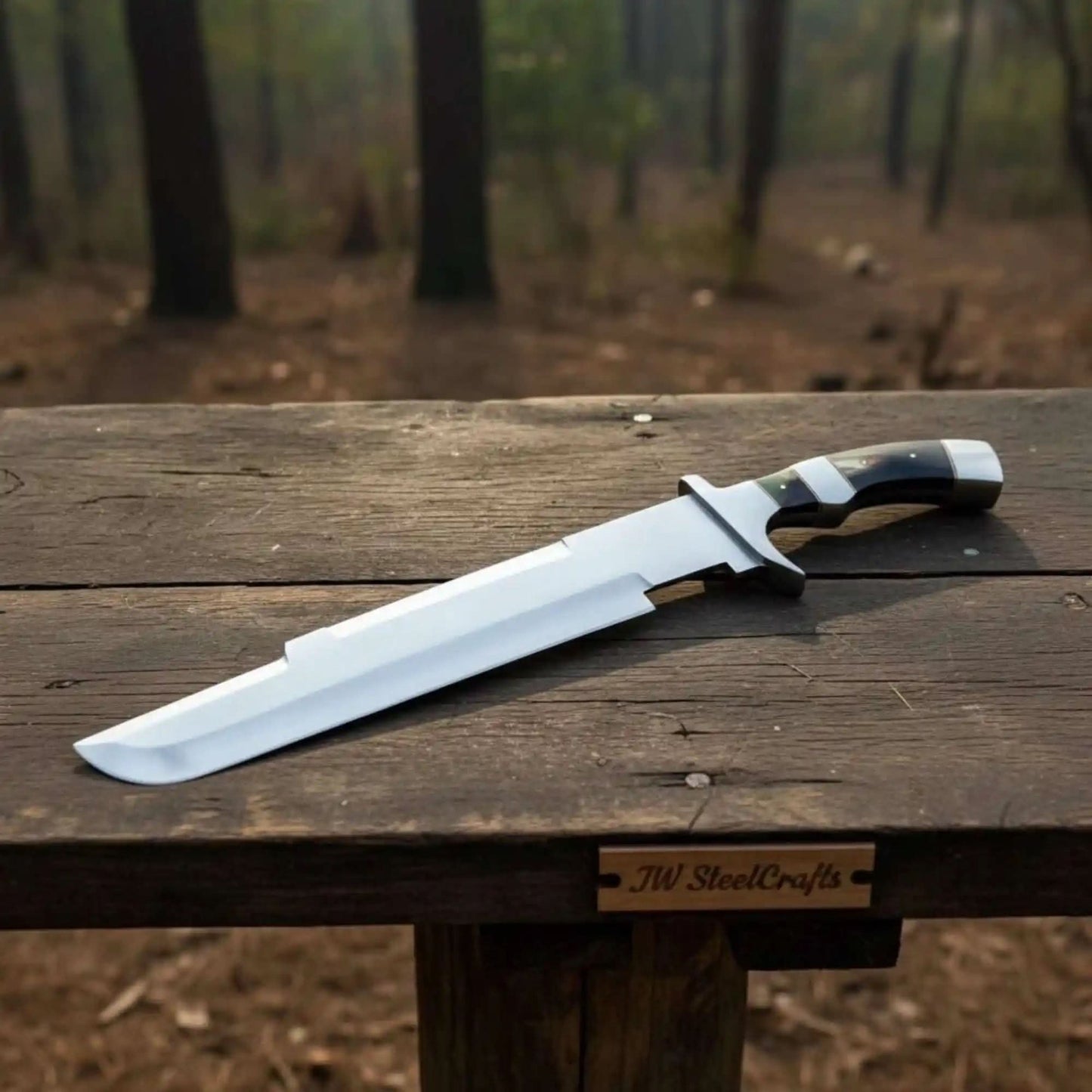 Recurved Clip Point Bowie Knife with Spanish Notch and Mirror Finish