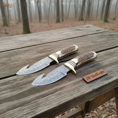Gut Hook Skinner Knives Pair stag handle