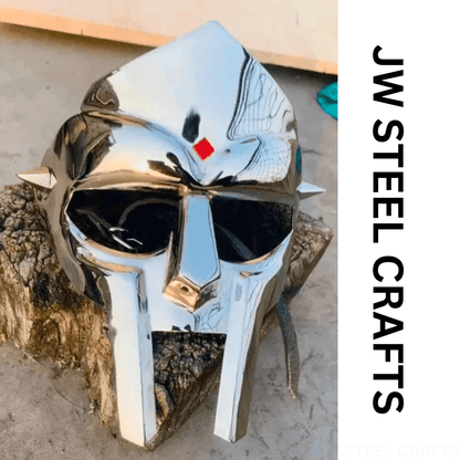 Polished Gladiator Face Mask | Handcrafted Metal Decorative Helmet Art