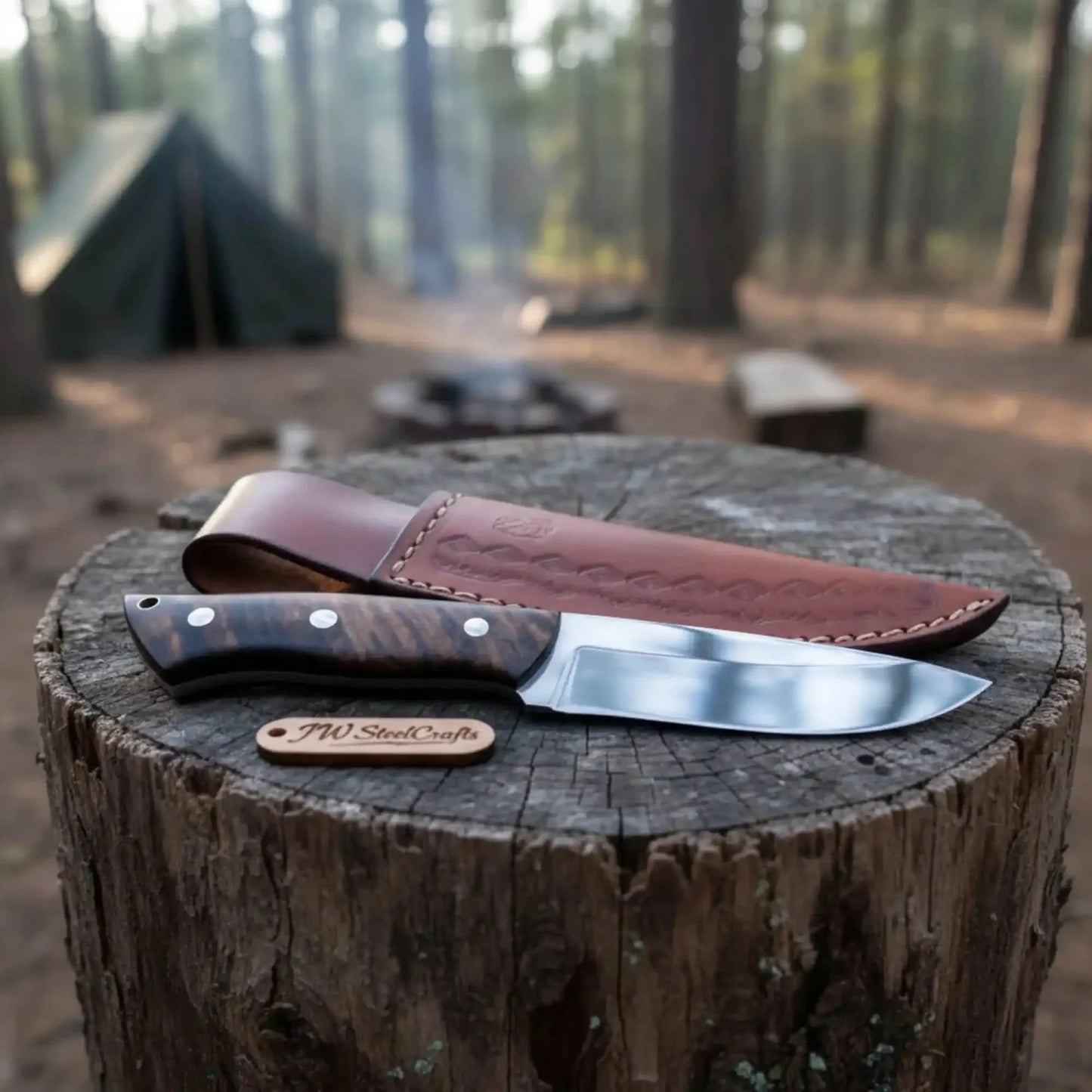 Drop Point Hunting Knife Stainless Steel Blade Rosewood Handle Fixed Blade Field Knife with Leather Sheath