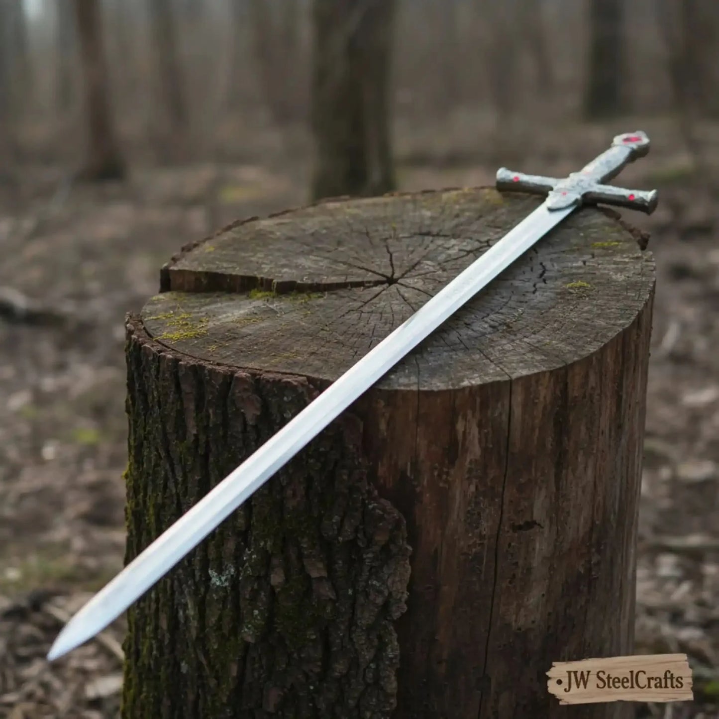 Handmade Sacred Gothic Royal Crusader Sword | Red Gemstone Replica