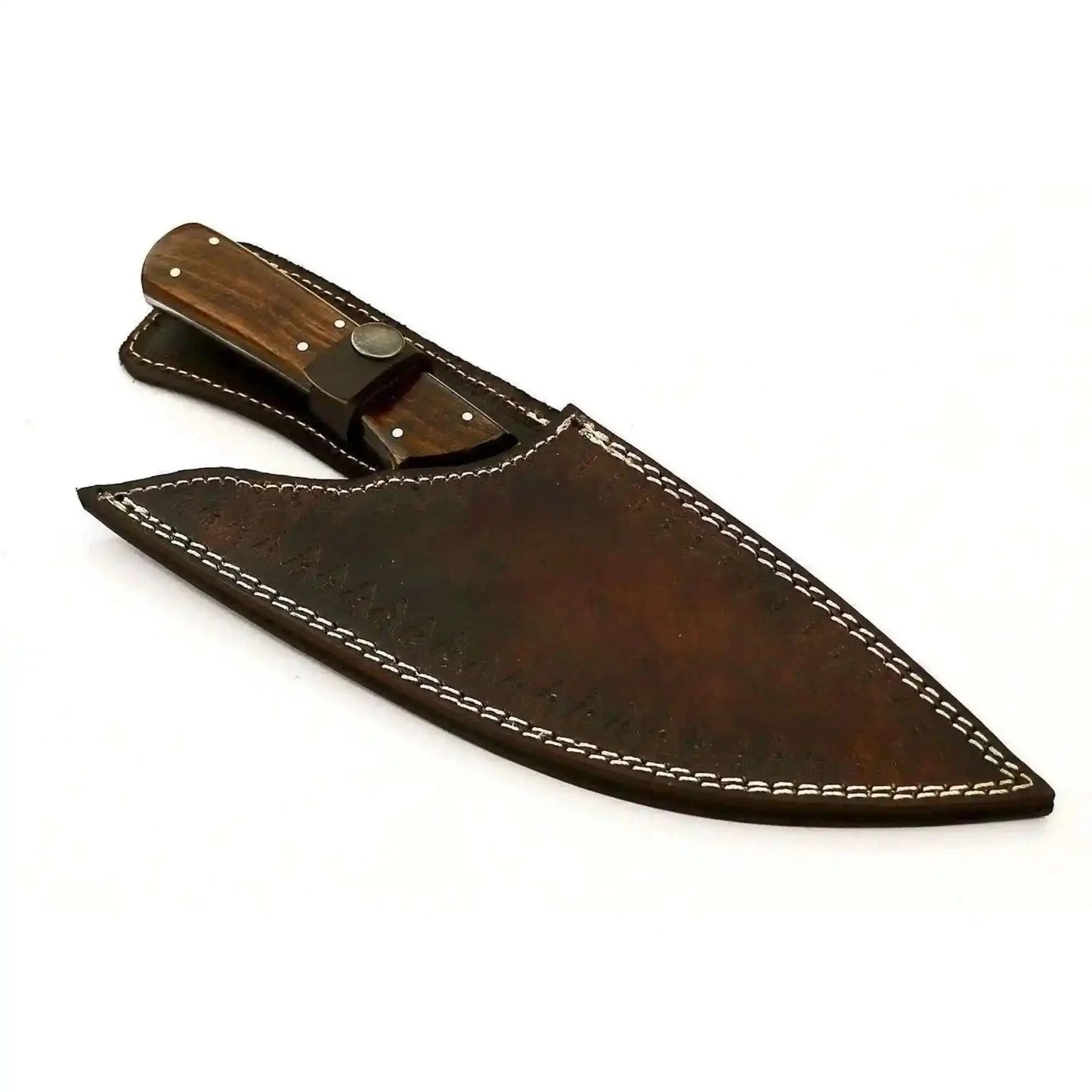 French-Style Damascus Chef Carving Knife – Fire Pattern Blade, 10" Overall, Rosewood Handle with Mosaic & Brass Pins