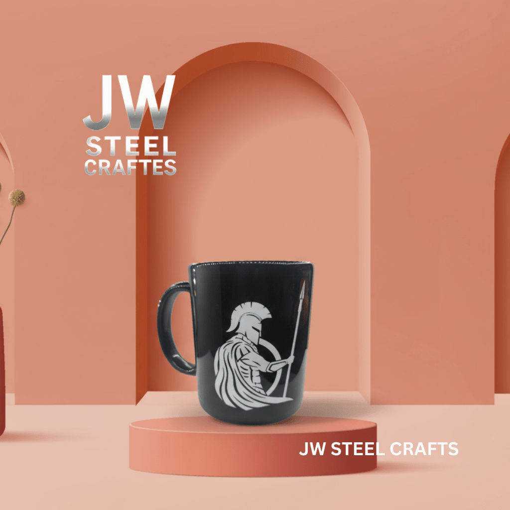 Spartan Warrior Mug | Black Ceramic Coffee Cup | JW SteelCrafts