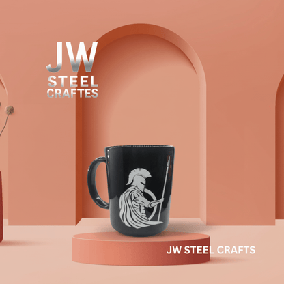 Spartan Warrior Mug | Black Ceramic Coffee Cup | JW SteelCrafts