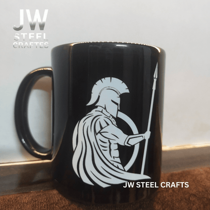 Spartan Warrior Mug | Black Ceramic Coffee Cup | JW SteelCrafts
