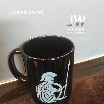 Spartan Warrior Mug | Black Ceramic Coffee Cup | JW SteelCrafts