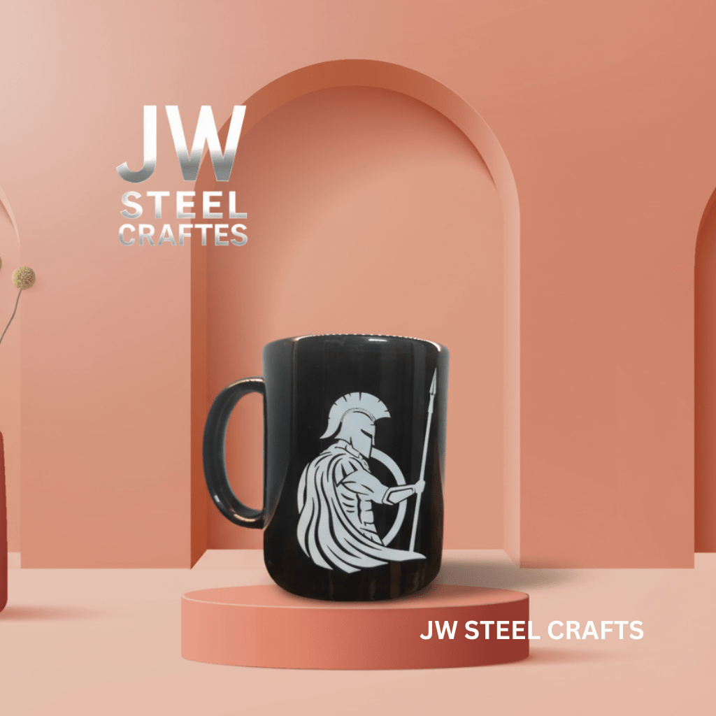 Spartan Warrior Mug | Black Ceramic Coffee Cup | JW SteelCrafts