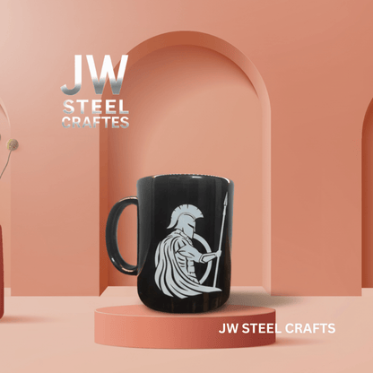 Spartan Warrior Mug | Black Ceramic Coffee Cup | JW SteelCrafts