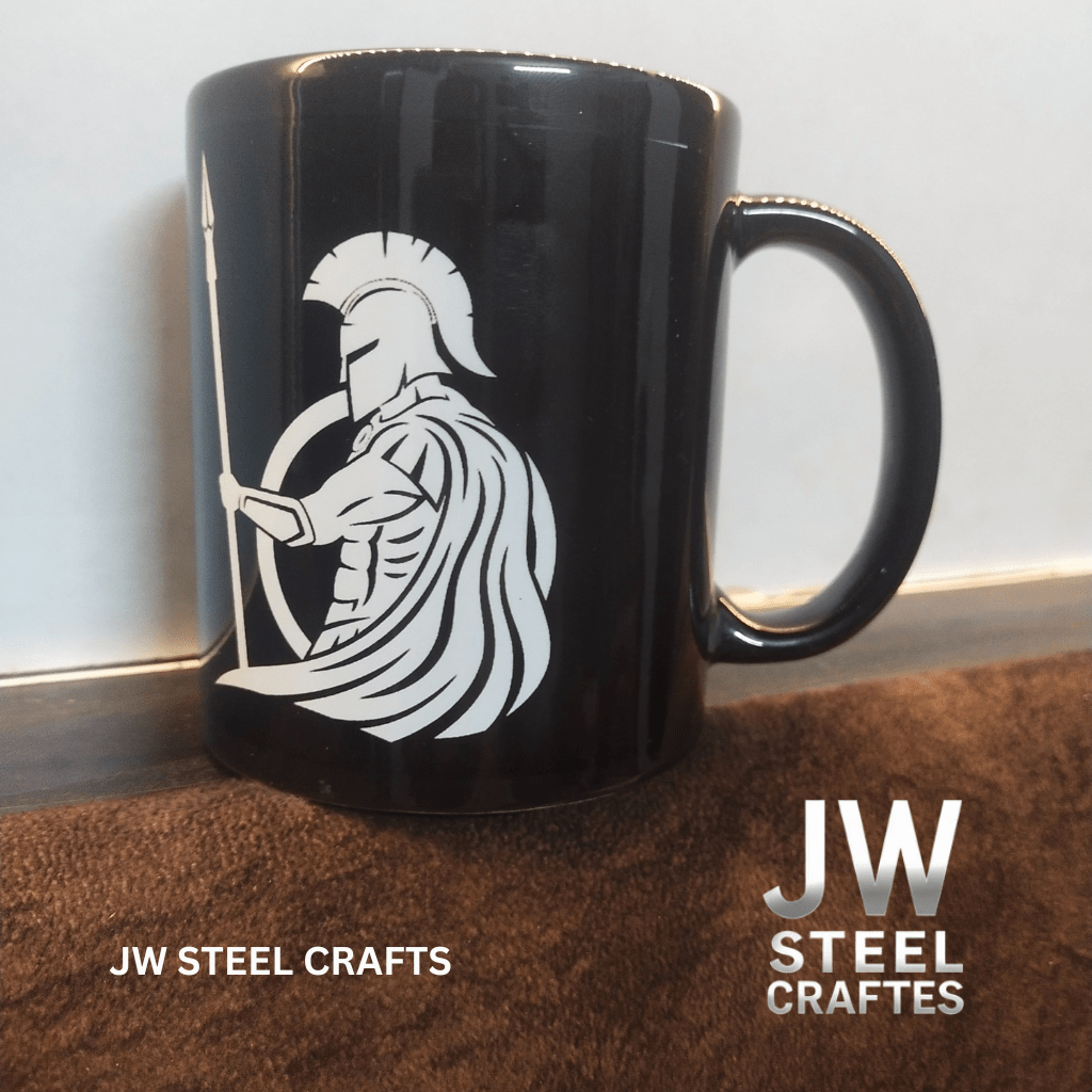 Spartan Warrior Mug | Black Ceramic Coffee Cup | JW SteelCrafts