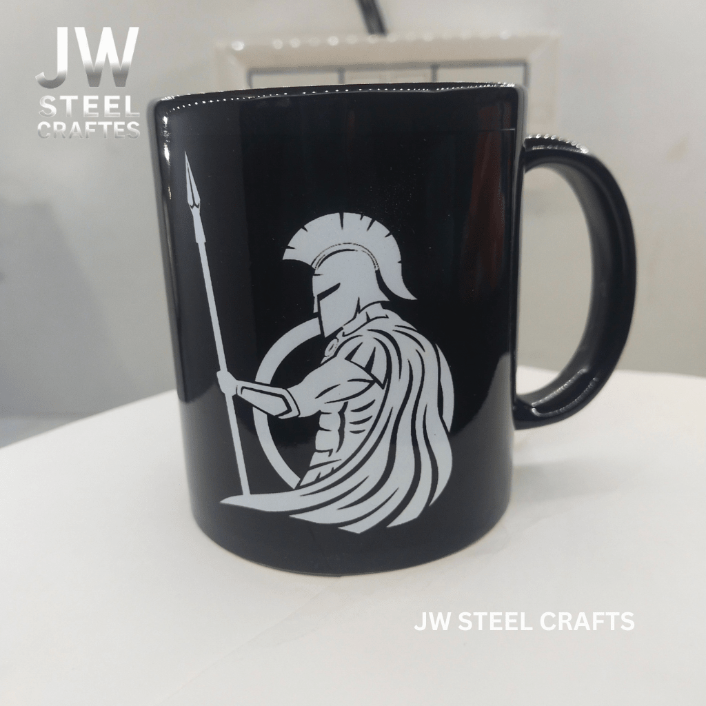 Spartan Warrior Mug | Black Ceramic Coffee Cup | JW SteelCrafts