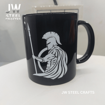 Spartan Warrior Mug | Black Ceramic Coffee Cup | JW SteelCrafts