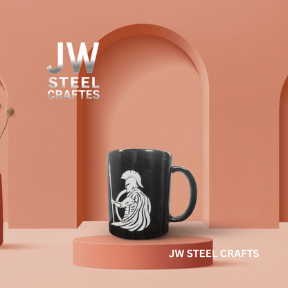 Spartan Warrior Mug | Black Ceramic Coffee Cup | JW SteelCrafts