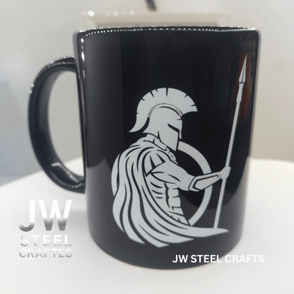 Spartan Warrior Mug | Black Ceramic Coffee Cup | JW SteelCrafts