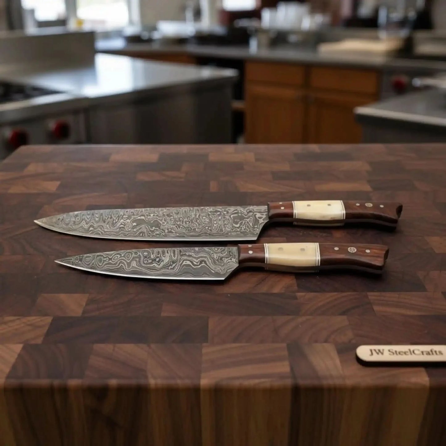 2-Piece Raindrop Damascus Carving & Utility Knife Set — 11" Blades with Bone and Rosewood Handles