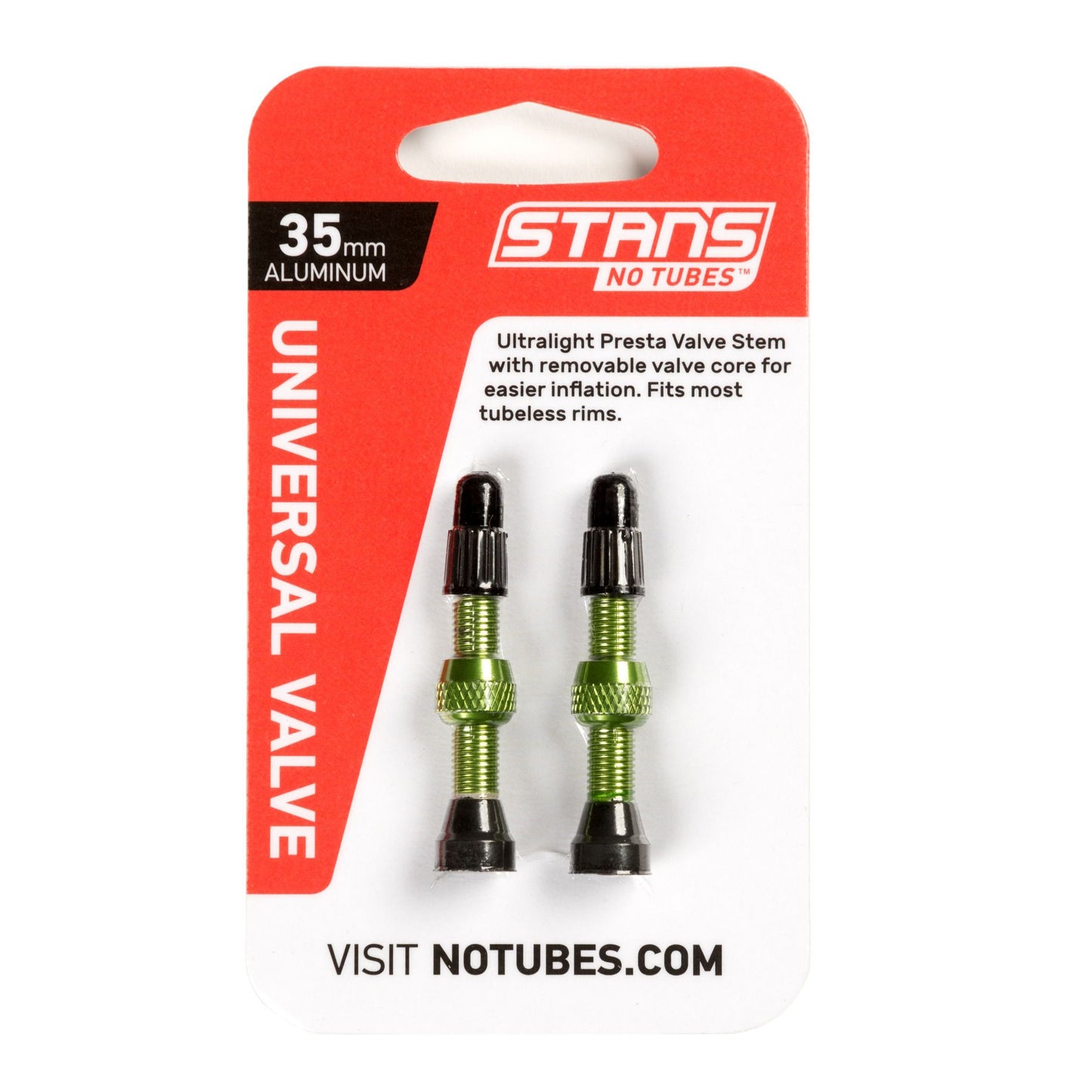 Stans Alloy Valve Stems - 35mm Pair Green