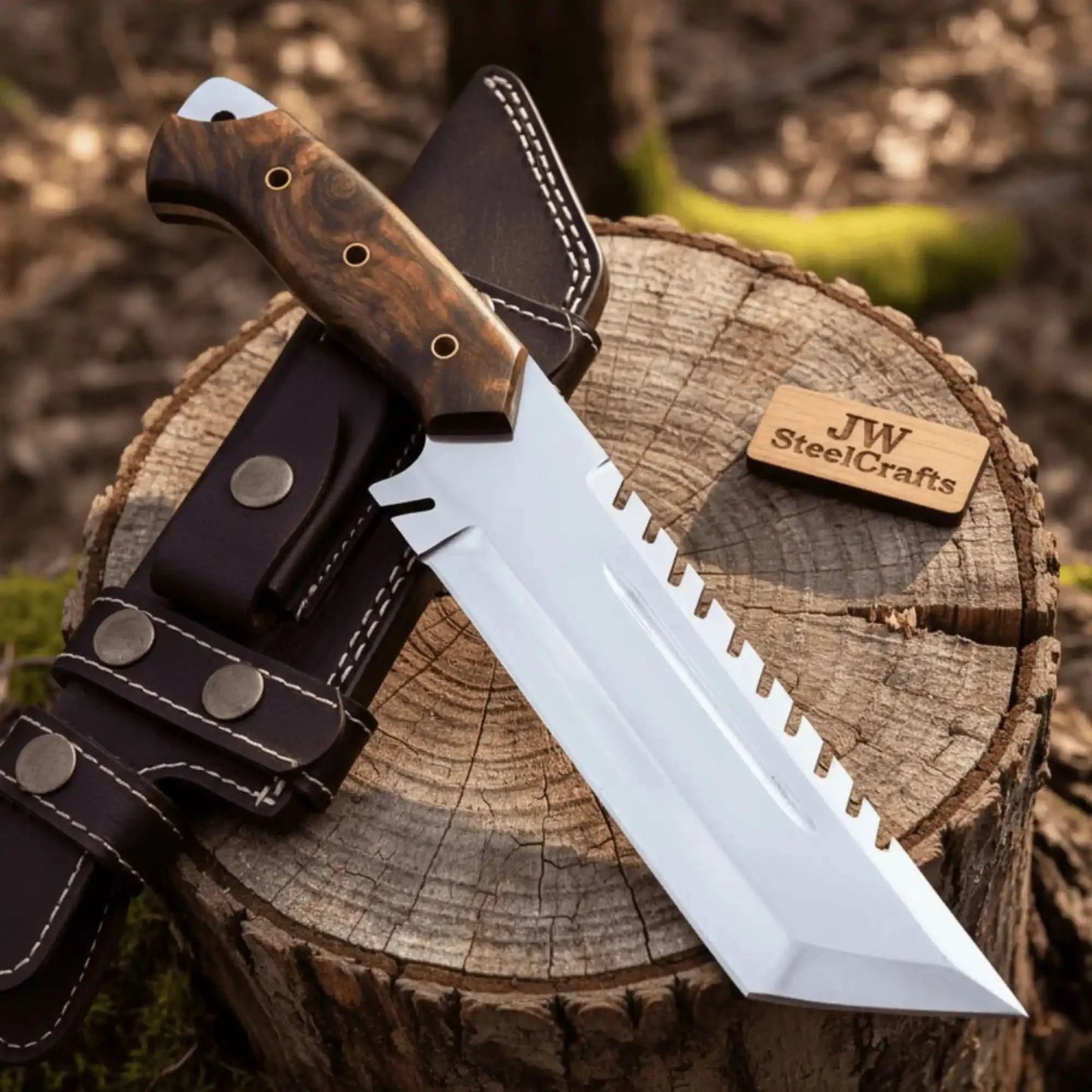 Tracker knife Full Tang Fixed Blade Knife – Stainless Steel Blade & Burl Wood Handle | JW SteelCrafts