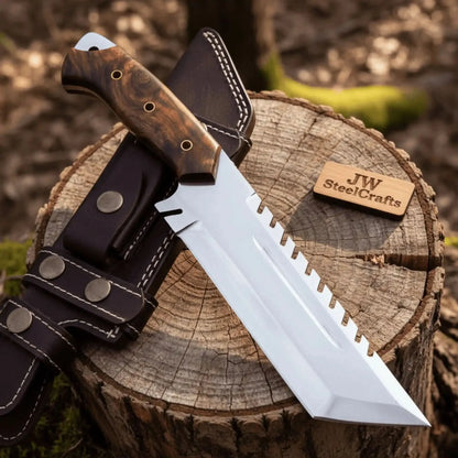 Tracker knife Full Tang Fixed Blade Knife – Stainless Steel Blade & Burl Wood Handle | JW SteelCrafts