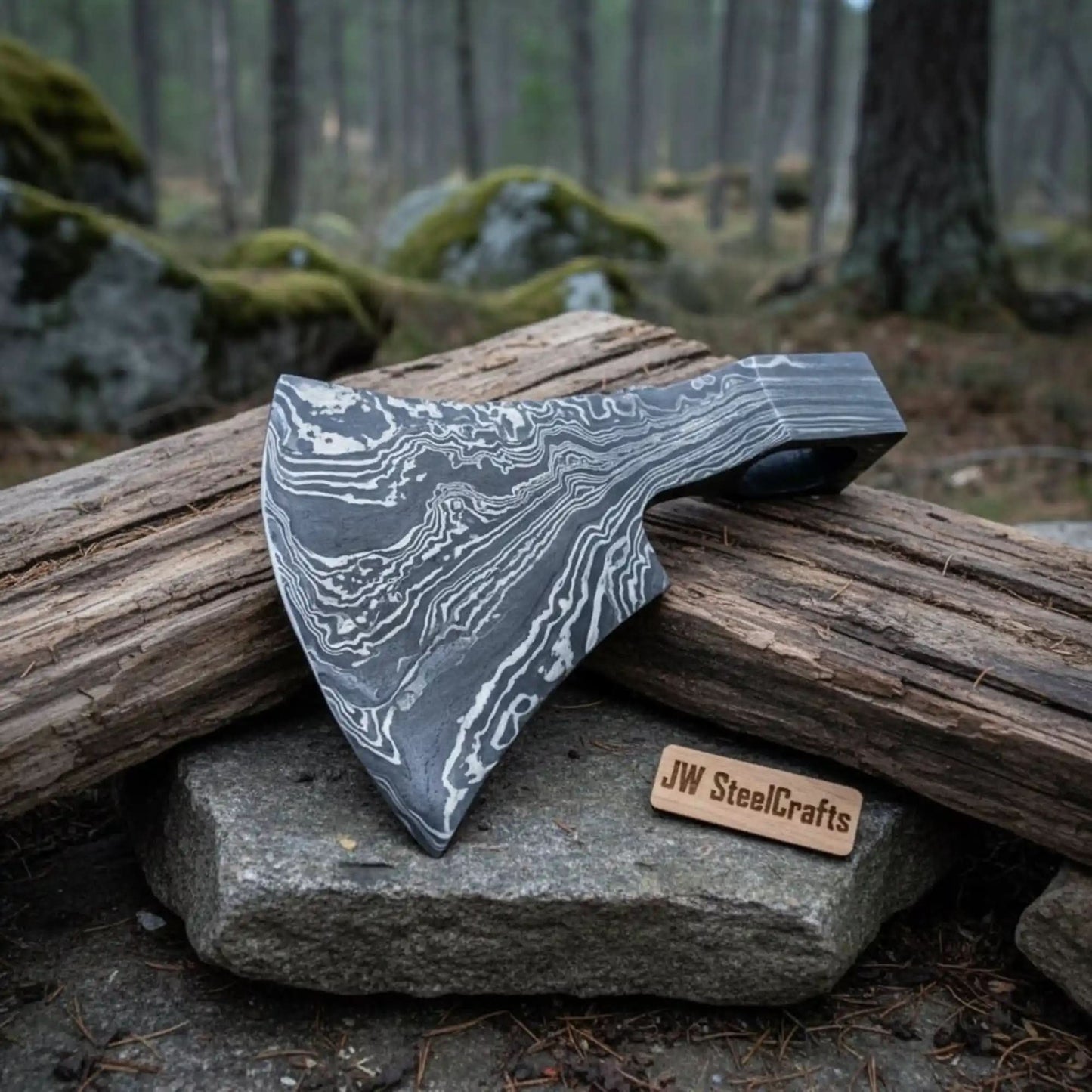 Custom Damascus Steel Axe Head Blank – Hand Forged Bearded Axe Blade for Handle Making