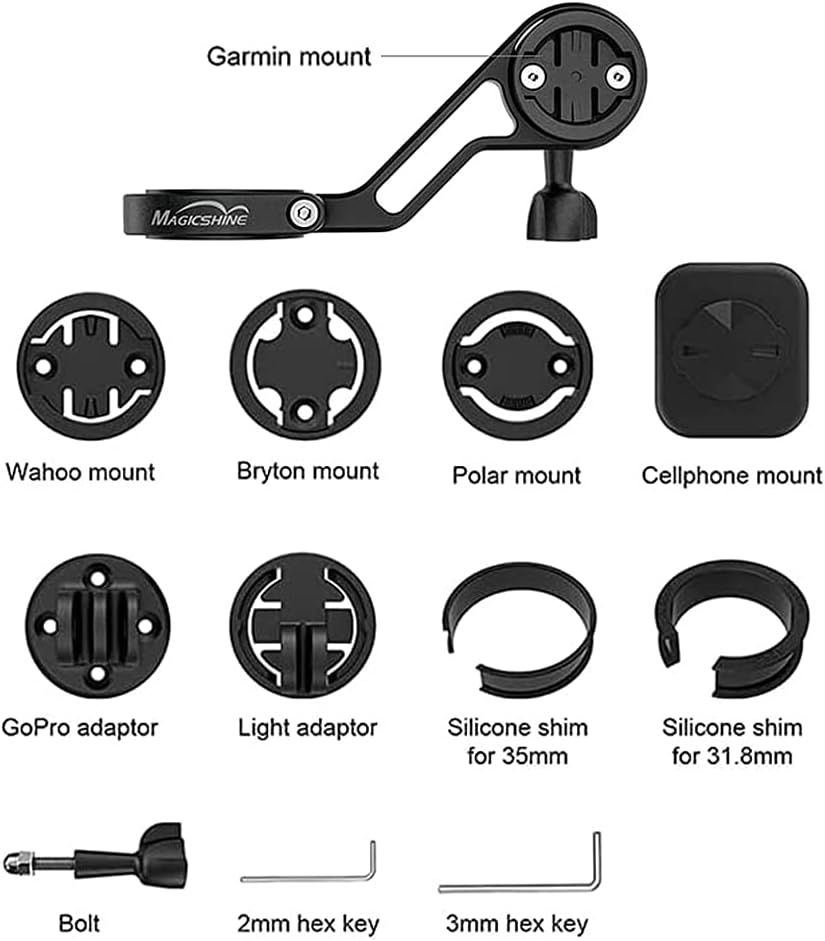Magicshine Out Front Mount, Compatible with Garmin Computers, Bike Front Lights, GPS, etc. Compatible with Wahoo, Polar, Bryton Devices.