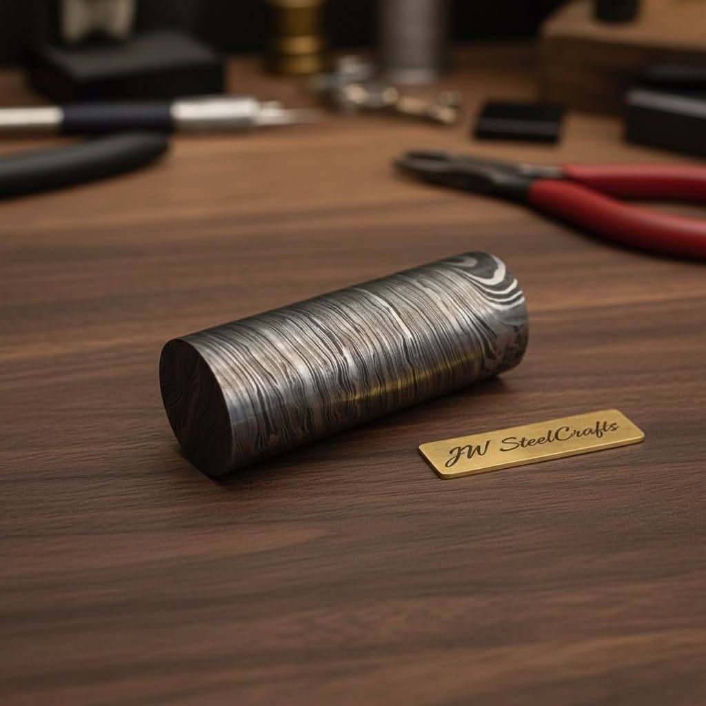 5 Inch Twisted Damascus Steel Round Billet Bar for Guards Rings and Jewelry Making