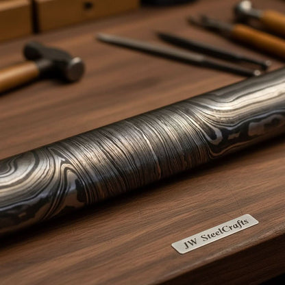 5 Inch Twisted Damascus Steel Round Billet Bar for Guards Rings and Jewelry Making