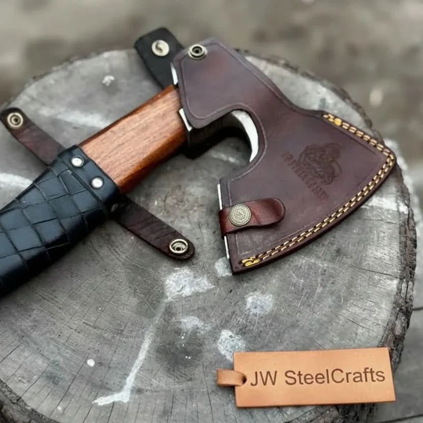 Viking Axe with Leather Wrapped Handle & Engraved Head – JW SteelCrafts