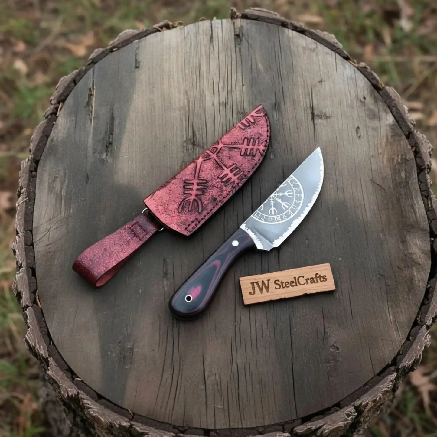 Skinner Knife Viking Rune Etched Blade Full Tang Hunting Knife