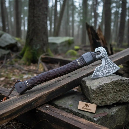 Viking Style Engraved Axe | Handcrafted Leather Wrapped Handle