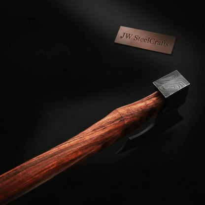 Traditional Norse Bearded War Axe (Skeggøx) featuring Damascus Steel Head, Solid Wood Handle, Sheath Included
