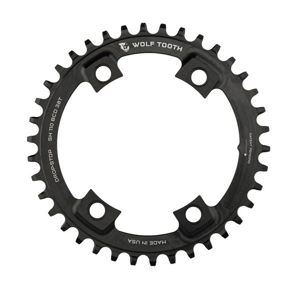Wolf Tooth Shimano 110 Asymmetric BCD Chainring - 38t 110 Asymmetric BCD 4-Bolt Drop-Stop B For Shimano Cranks BLK