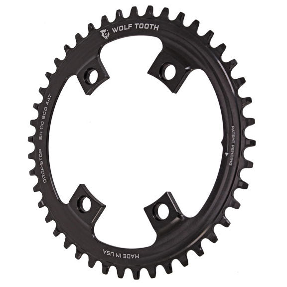 Wolf Tooth Shimano 110 Asymmetric BCD Chainring - 44t 110 Asymmetric BCD 4-Bolt Drop-Stop A For Shimano Cranks BLK
