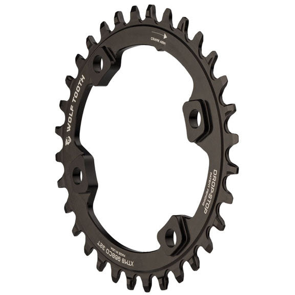Wolf Tooth Elliptical 96 BCD Chainring - 32t 96 Asymmetric BCD 4-Bolt Drop-Stop A For Shimano XT M8000 SLX M7000 Cranks BLK